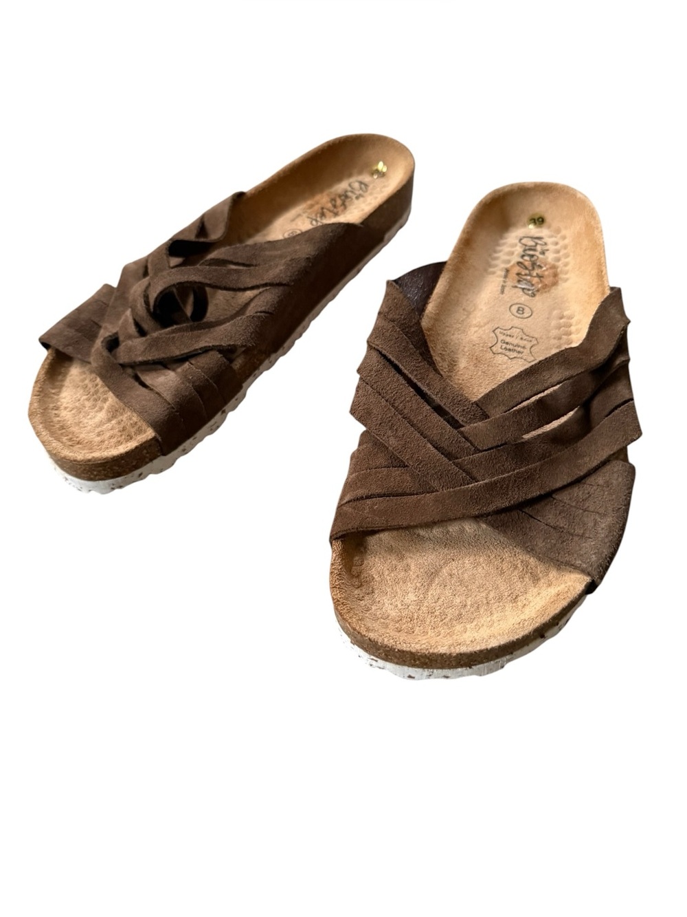 Biostep Brown Tan Genuine Leather Suede Slip On Sandals Women’s Size 8 EU 39